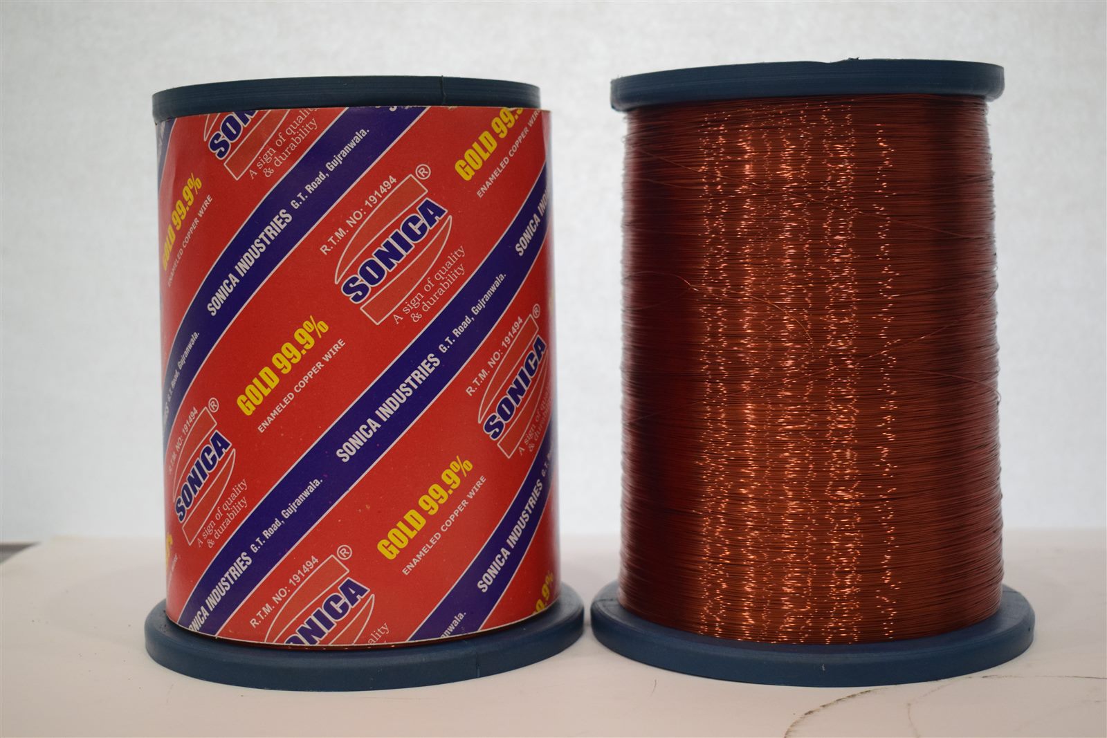 Close-up of enameled copper wire